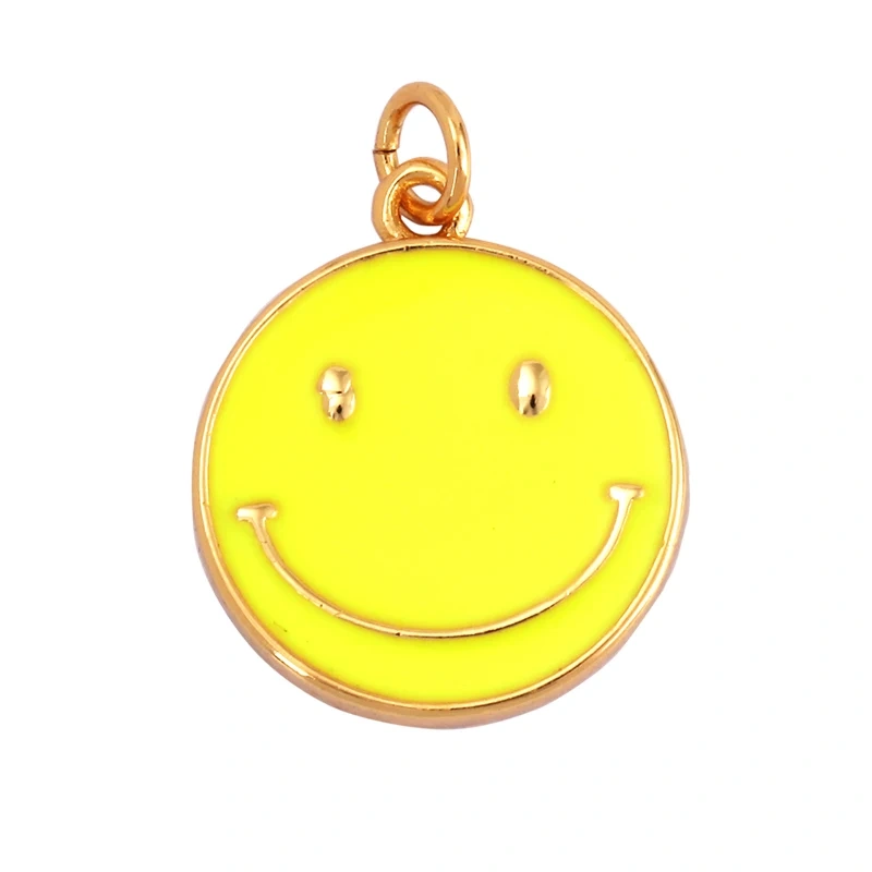 Happy Face Enamel Charm Neon Pink Orange Turquoise Blue Oil Dropped,Real Gold Plated ,Necklace Bracelet Pendant K01 K56