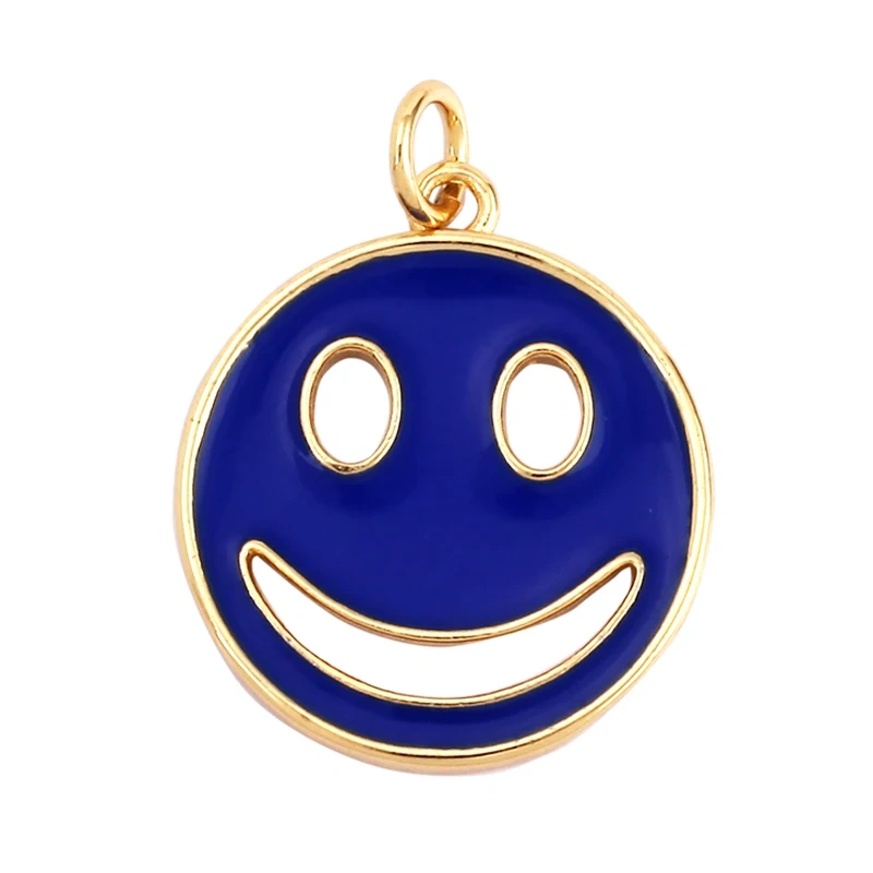 Happy Face Enamel Charm Neon Pink Orange Turquoise Blue Oil Dropped,Real Gold Plated ,Necklace Bracelet Pendant K01 K56