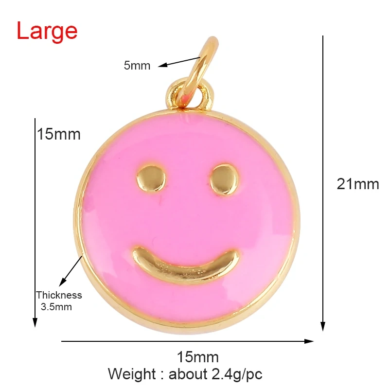 Happy Face Enamel Charm Neon Pink Orange Turquoise Blue Oil Dropped,Real Gold Plated ,Necklace Bracelet Pendant K01
