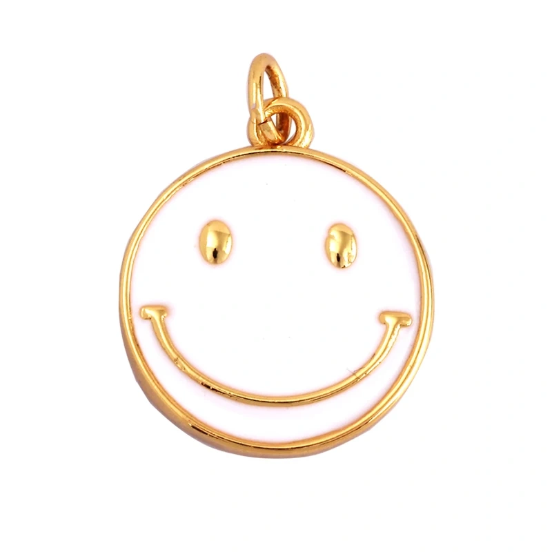 Happy Face Enamel Charm Neon Pink Orange Turquoise Blue Oil Dropped,Real Gold Plated ,Necklace Bracelet Pendant K01 K56