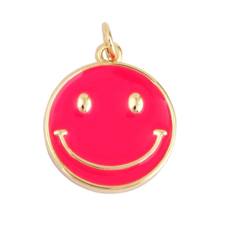 Happy Face Enamel Charm Neon Pink Orange Turquoise Blue Oil Dropped,Real Gold Plated ,Necklace Bracelet Pendant K01 K56