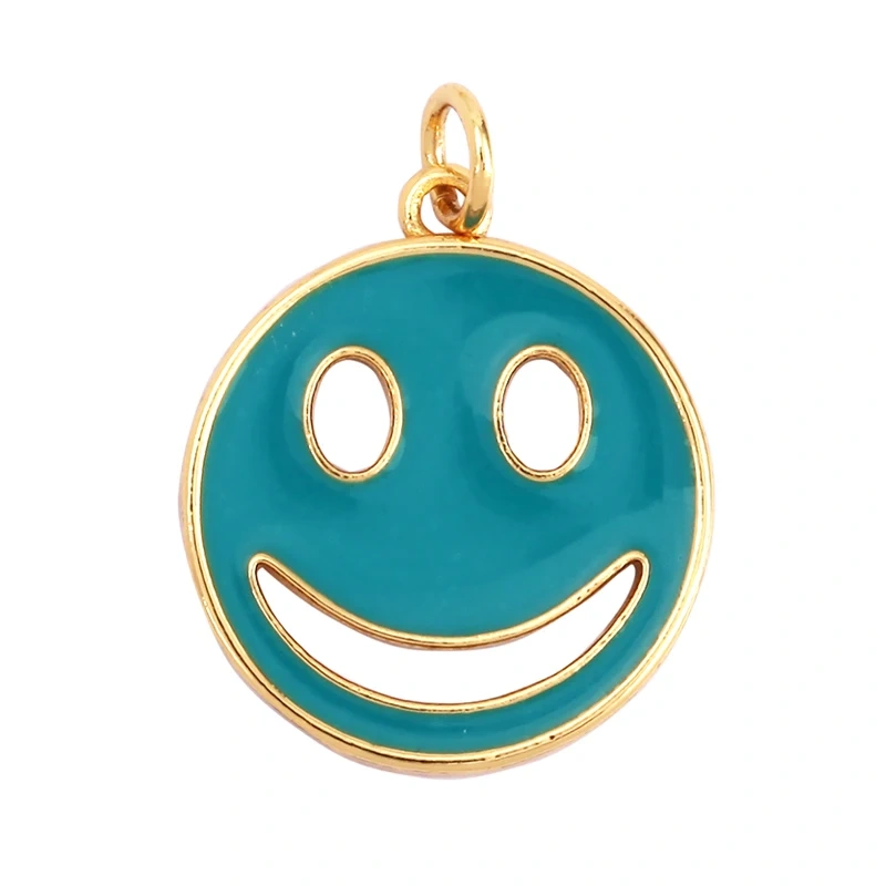 Happy Face Enamel Charm Neon Pink Orange Turquoise Blue Oil Dropped,Real Gold Plated ,Necklace Bracelet Pendant K01