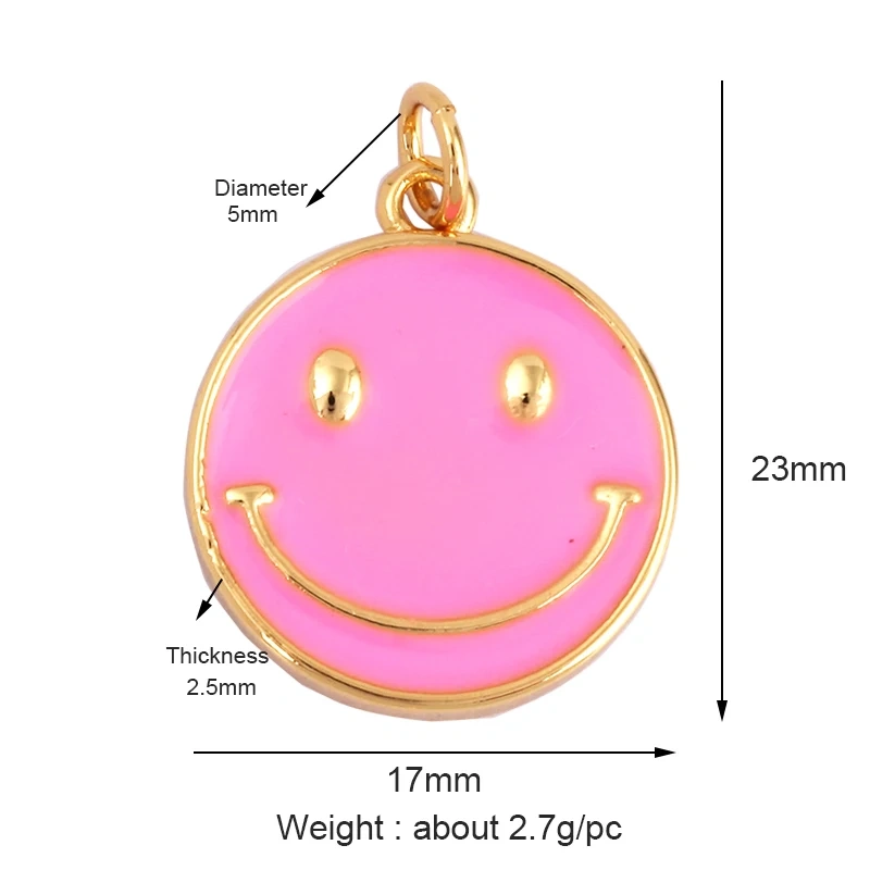 Happy Face Enamel Charm Neon Pink Orange Turquoise Blue Oil Dropped,Real Gold Plated ,Necklace Bracelet Pendant K01 K56