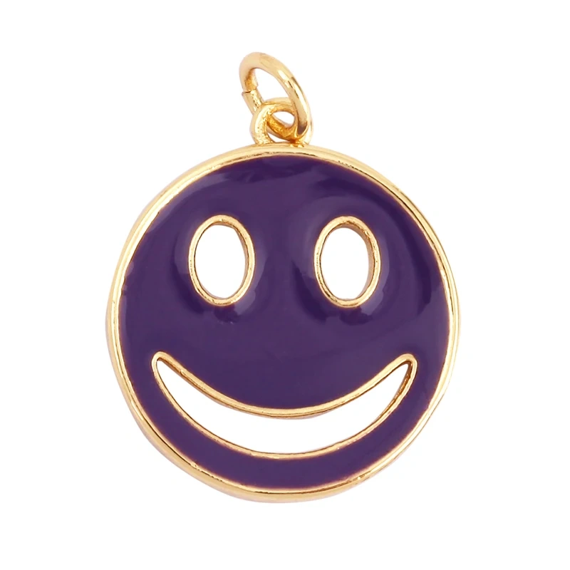 Happy Face Enamel Charm Neon Pink Orange Turquoise Blue Oil Dropped,Real Gold Plated ,Necklace Bracelet Pendant K01 K56