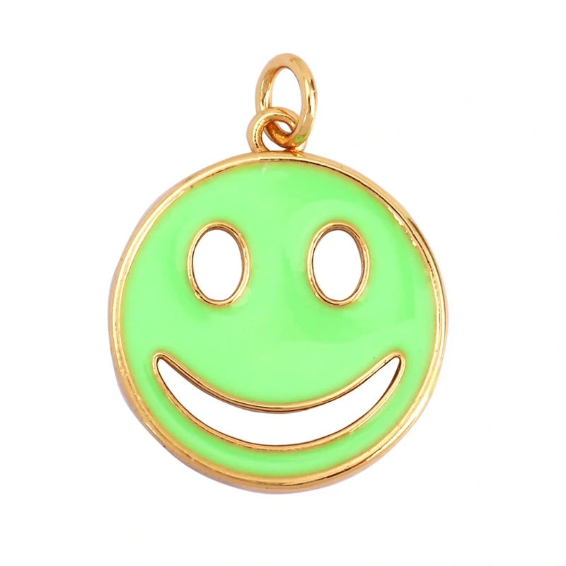 Happy Face Enamel Charm Neon Pink Orange Turquoise Blue Oil Dropped,Real Gold Plated ,Necklace Bracelet Pendant K01 K56