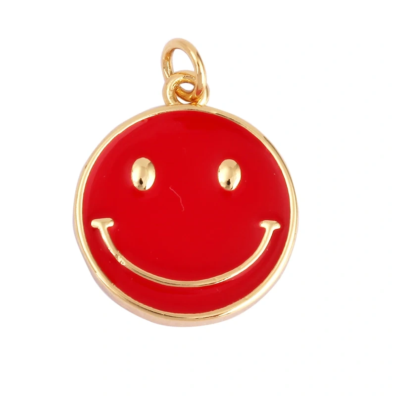 Happy Face Enamel Charm Neon Pink Orange Turquoise Blue Oil Dropped,Real Gold Plated ,Necklace Bracelet Pendant K01 K56