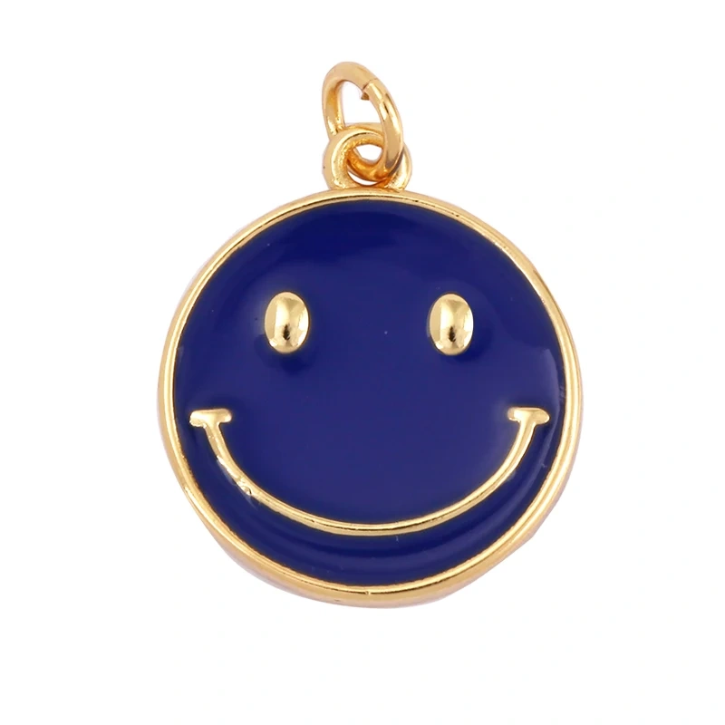 Happy Face Enamel Charm Neon Pink Orange Turquoise Blue Oil Dropped,Real Gold Plated ,Necklace Bracelet Pendant K01 K56
