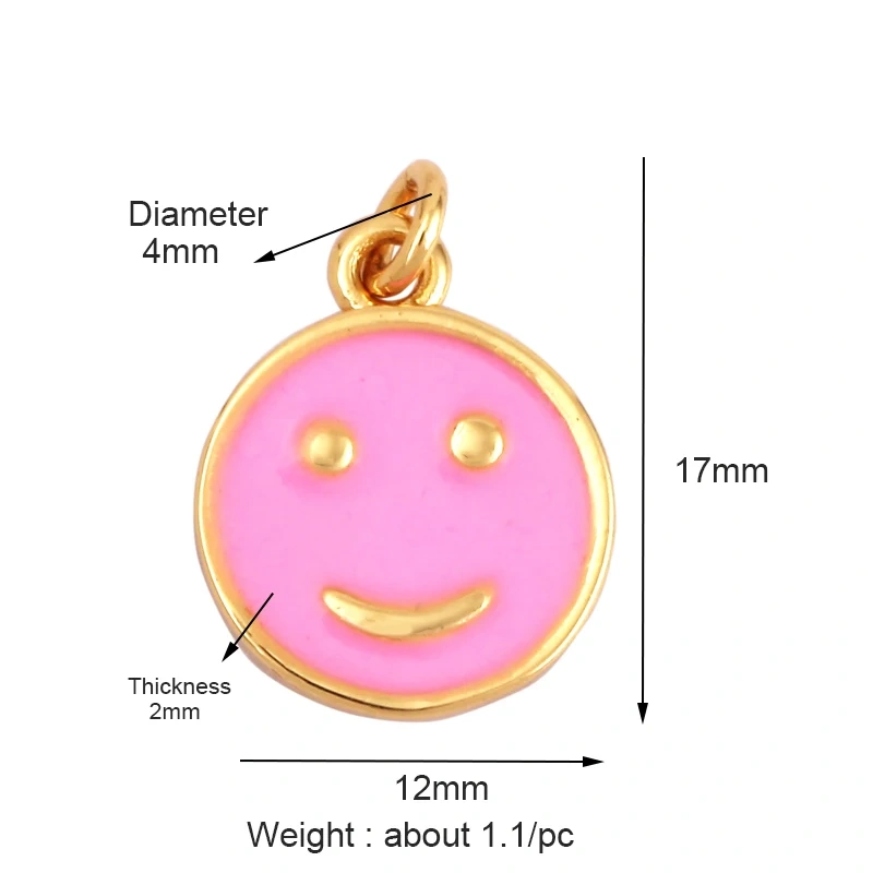 Happy Face Enamel Charm Neon Pink Orange Turquoise Blue Oil Dropped,Real Gold Plated ,Necklace Bracelet Pendant K01