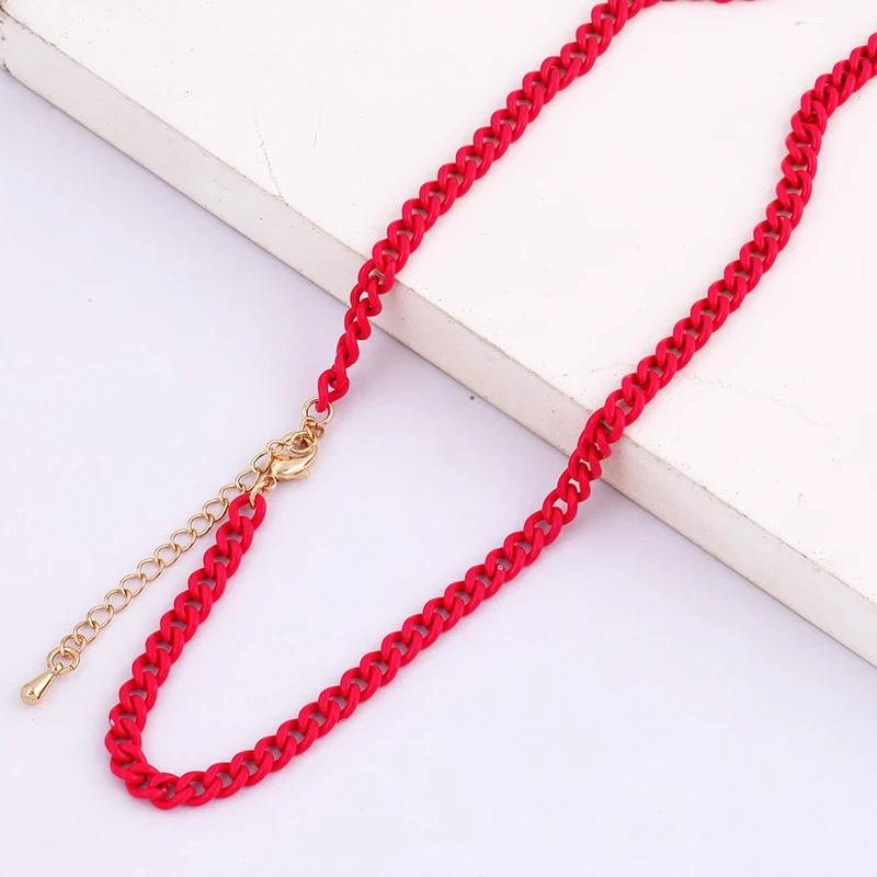 5mm 16 Inch Enamel Colourful Chain Necklace,Neon Red/Pink/Yellow/Green/Blue Fashion Jewelry Party Summer Beach Gift For Her