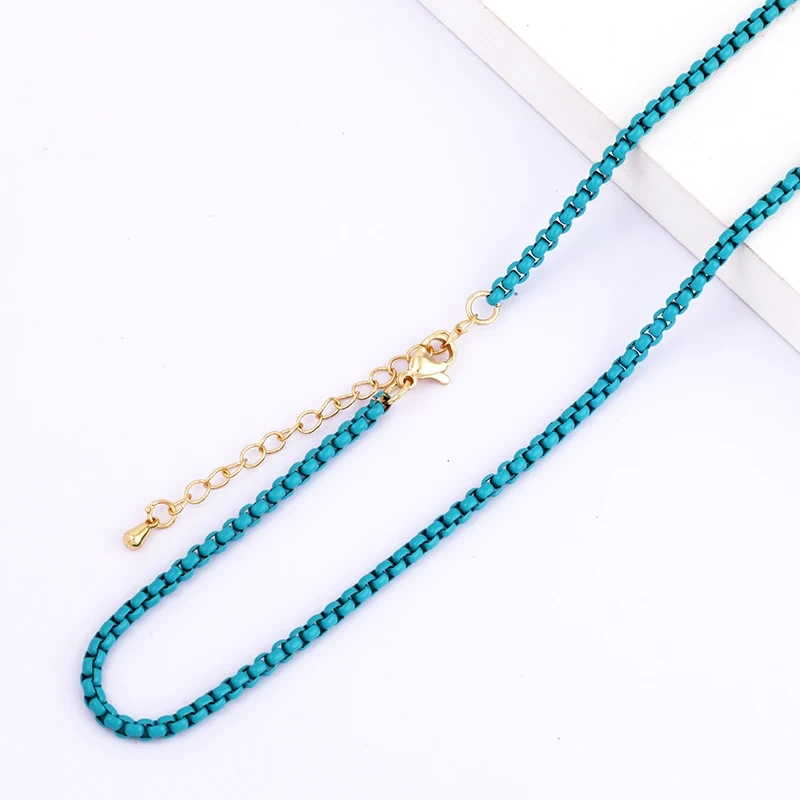 3mm 16 Inch Enamel Round Box Chain Necklace,Neon Red/Pink/Yellow/Green/Blue Fashion Jewelry Party Summer Beach Gift For Her