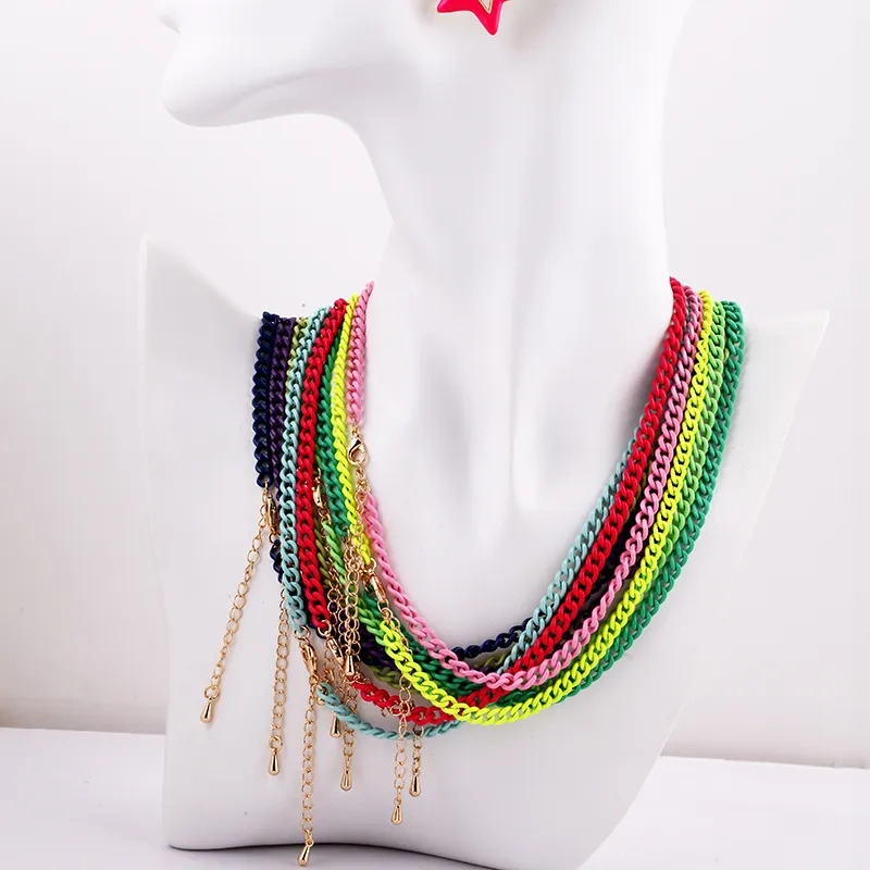 5mm 16 Inch Enamel Colourful Chain Necklace,Neon Red/Pink/Yellow/Green/Blue Fashion Jewelry Party Summer Beach Gift For Her