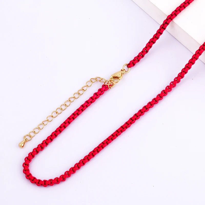 3mm 16 Inch Enamel Round Box Chain Necklace,Neon Red/Pink/Yellow/Green/Blue Fashion Jewelry Party Summer Beach Gift For Her