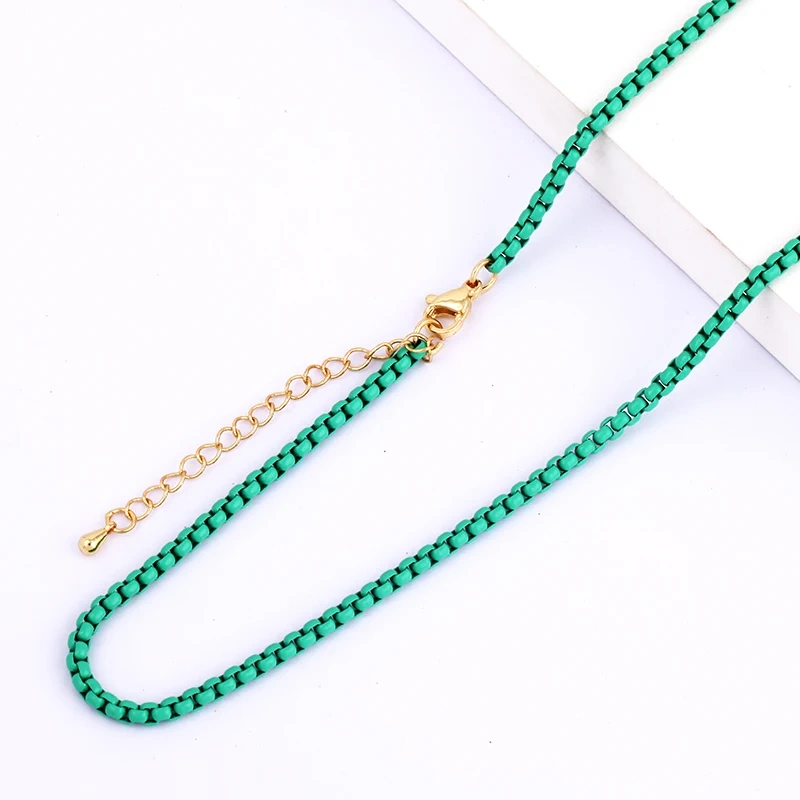 3mm 16 Inch Enamel Round Box Chain Necklace,Neon Red/Pink/Yellow/Green/Blue Fashion Jewelry Party Summer Beach Gift For Her
