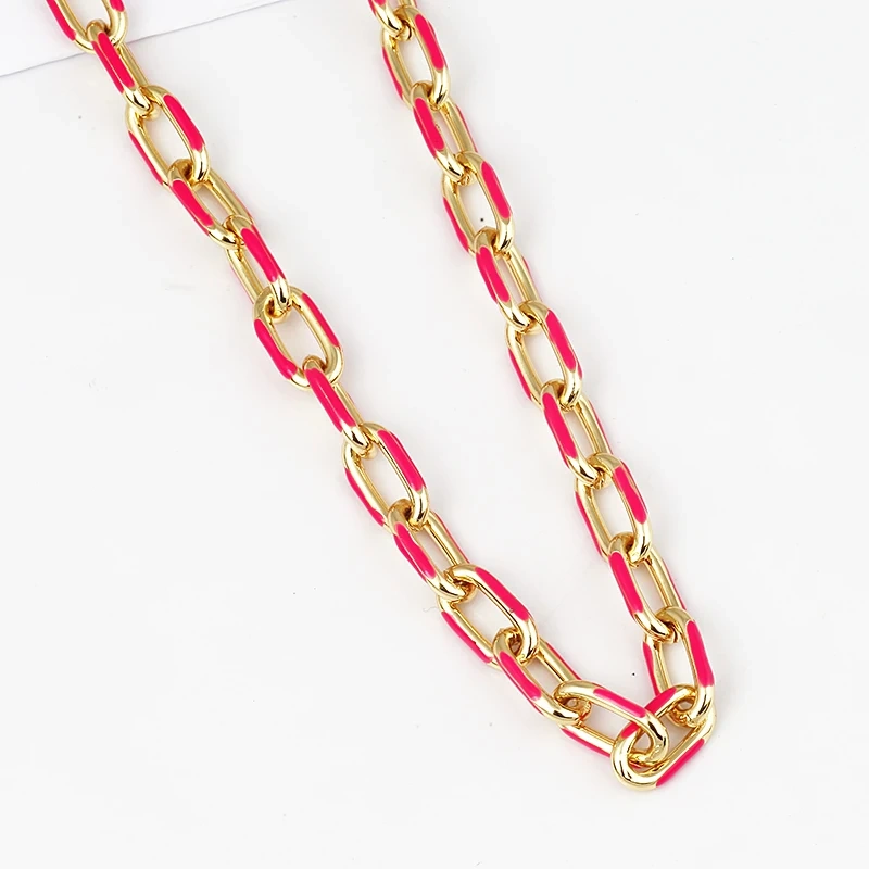 Colourful Metal Paper Clip Chunky Oval Chain , Oil Dropped, Plated With Real Gold,Not Easy To Tarnish ,1 Meter Long
