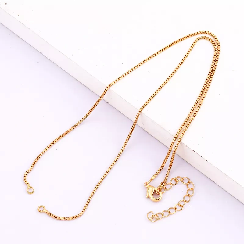 Half Finished Necklace with Twin Open Jump Ring,Box Cuban Chain,18K Real Gold Long Lasting Plating,For Hand Jewelry Craft Making