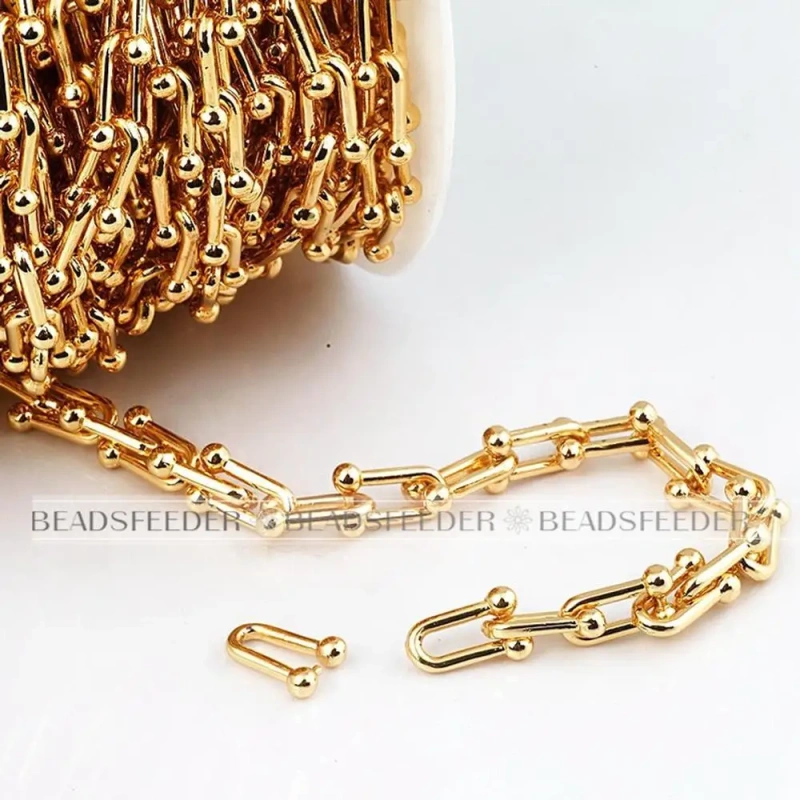 Removable detachable clip U link shape chain,black/silver/rose gold plated with real gold,not easy to tarnish,10mm width,1 meter