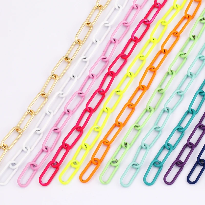 Colour Chain Paper Clip Brass Chunky oval White Pink Rose Purple Black Silver Gold,7mm width ,1 meter long