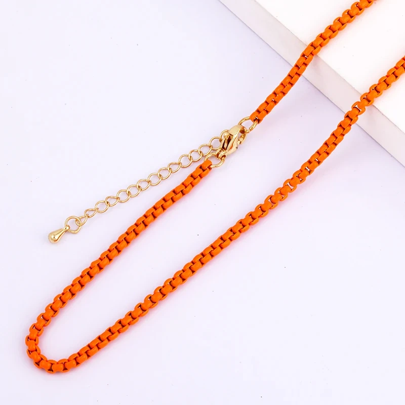 3mm 16 Inch Enamel Round Box Chain Necklace,Neon Red/Pink/Yellow/Green/Blue Fashion Jewelry Party Summer Beach Gift For Her
