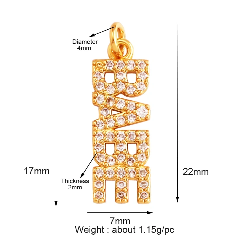 Fine Fashion Inlaid Zirconia LOVE HAPPY LUCKY Letter Charm Pendant,Trendy Jewelry Necklace Accessories Hand Making Supplies M22