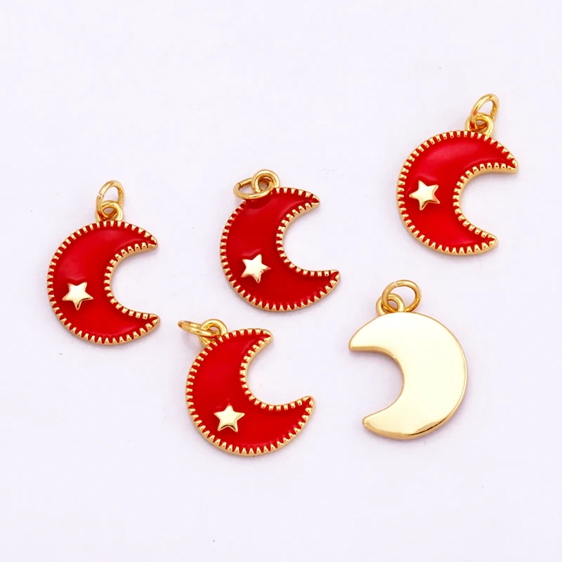 Trendy Popular Star Moon Sun Planet Earth Charm Pendant,18K Gold Plated Zircon Necklace Bracelet For Handmade Jewelry Supply L42