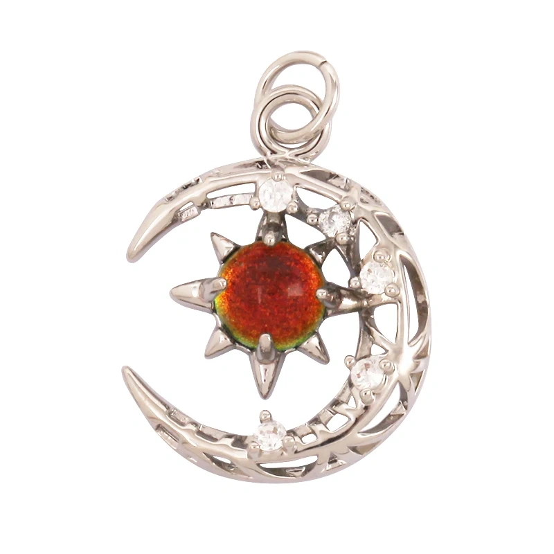 Celestial Star Moon Charm Pendant CZ Paved , 18K Real White Rose Gold Plated, Jewelry Necklace Bracelet Hand Making Supplies L22