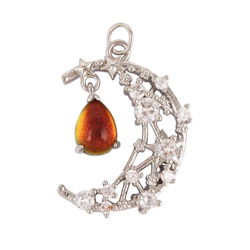 Celestial Star Moon Charm Pendant CZ Paved , 18K Real White Rose Gold Plated, Jewelry Necklace Bracelet Hand Making Supplies L22