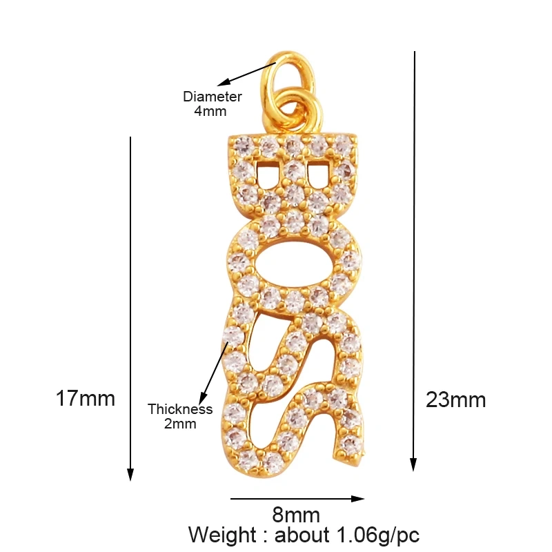 Fine Fashion Inlaid Zirconia LOVE HAPPY LUCKY Letter Charm Pendant,Trendy Jewelry Necklace Accessories Hand Making Supplies M22