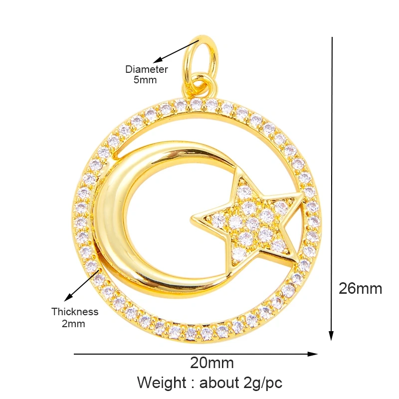 Shining Celestial Sun Moon Star Space Charm Pendant in Gold Color,Inlaid CZ Zirconia Jewelry Necklace Bracelet Making Supply L42
