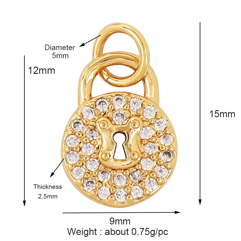 Lock CZ Mini Charm, 18K Real Gold Plated Colour,Necklace Bracelet Pendant for Handmade Handmaking DIY Jewelry Supplies L75