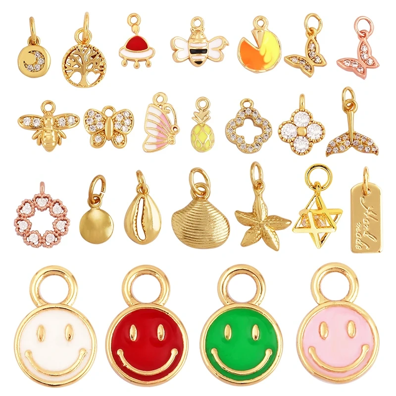 Super Mini Star Flower Butterfly Bee Smiling Face Charm Pendant,Cubic Zirconia Paved Jewelry Necklace Bracelet Accessories L22