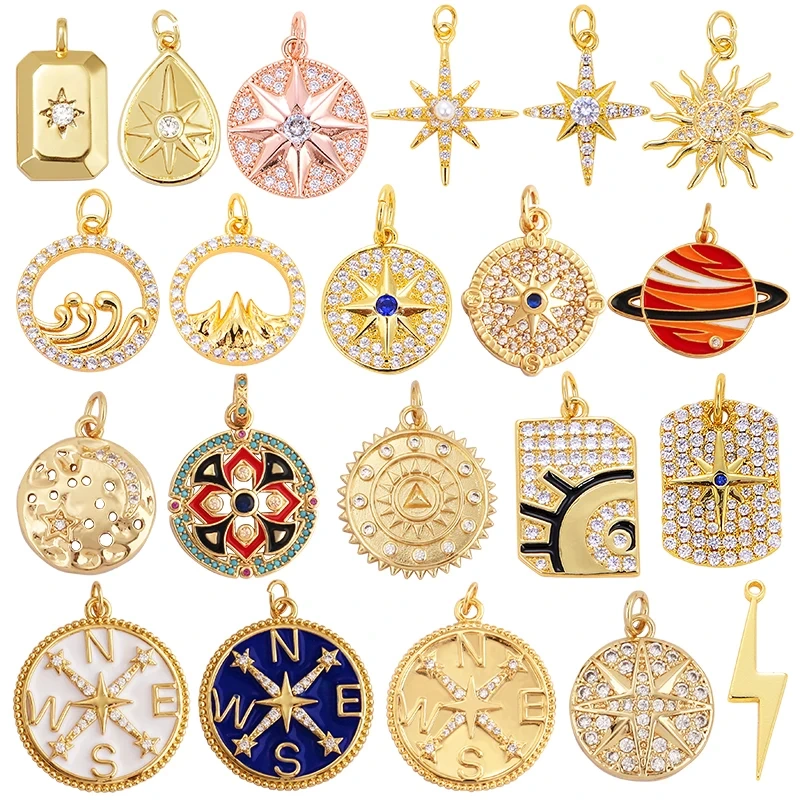 Shining Trendy Moon Star Space Celestial Compass Charm Pendant in Gold Colour , Jewelry Necklace Bracelet Making Supplies L42