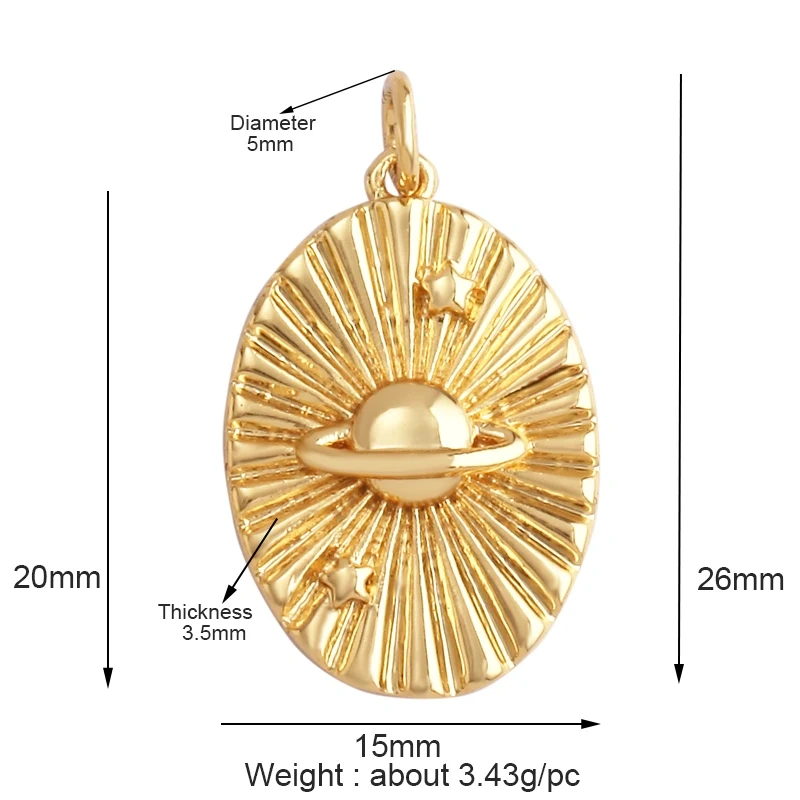 Shining Celestial Sun Moon Star Space Charm Pendant in Gold Color,Inlaid CZ Zirconia Jewelry Necklace Bracelet Making Supply L42