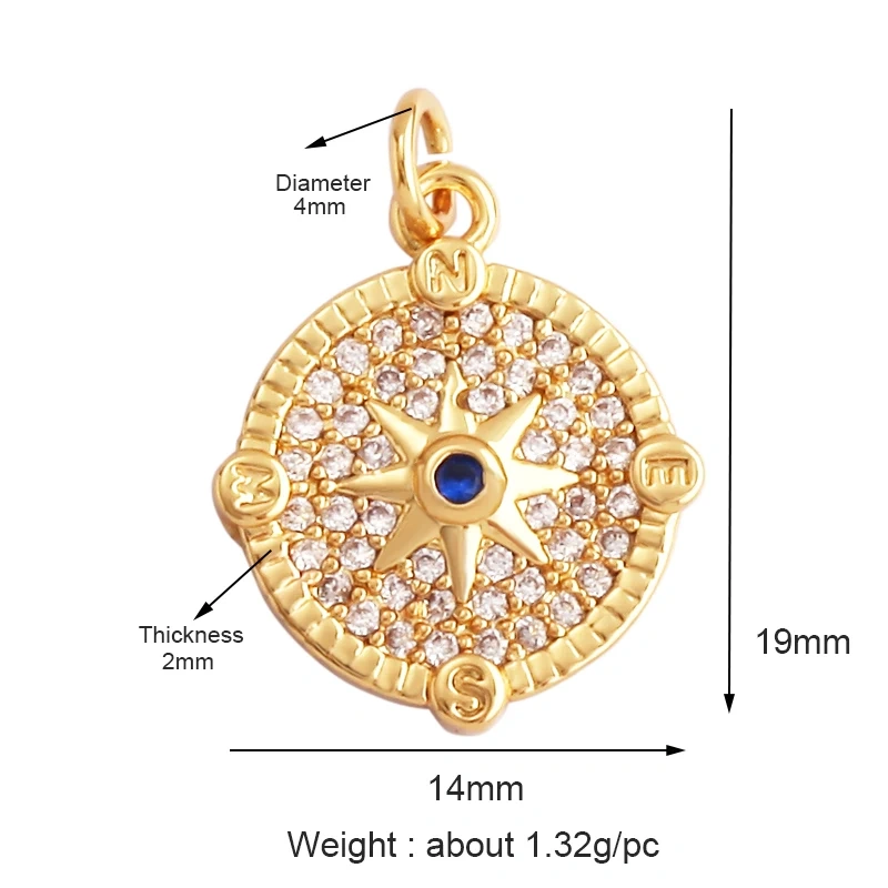Shining Trendy Moon Star Space Celestial Compass Charm Pendant in Gold Colour , Jewelry Necklace Bracelet Making Supplies K31