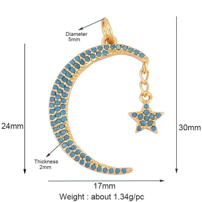 Shining Celestial Sun Moon Star Space Charm Pendant in Gold Color,Inlaid CZ Zirconia Jewelry Necklace Bracelet Making Supply L42