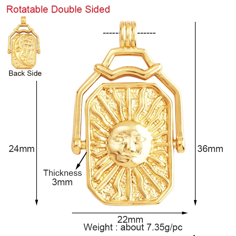Shining Celestial Sun Moon Star Space Charm Pendant in Gold Color,Inlaid CZ Zirconia Jewelry Necklace Bracelet Making Supply L42