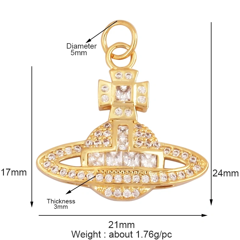 New Trendy Shining Space Sun Moon Star Charm Pendant,18K Gold Inlaid Cubic Zirconia Jewelry Necklace Bracelet Making Supply L44