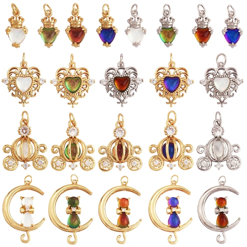 Cute Cat Love Heart Lantern Charm Pendant ,Fine Trendy 18K Gold Plated Jewelry Necklace Bracelet Hand Making Supplies L22