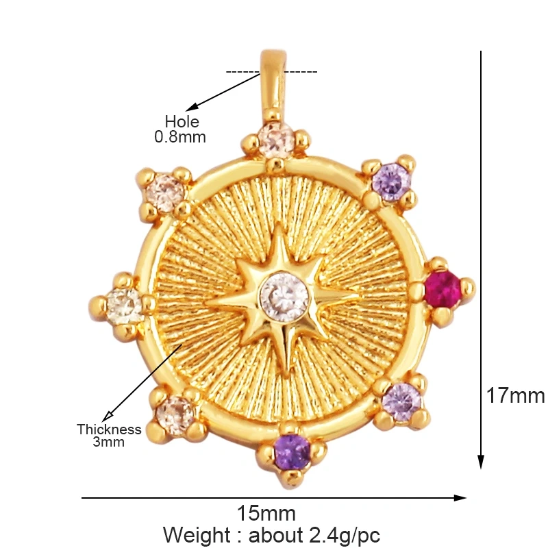 New Trendy Shining Space Sun Moon Star Charm Pendant,18K Gold Inlaid Cubic Zirconia Jewelry Necklace Bracelet Making Supply L44