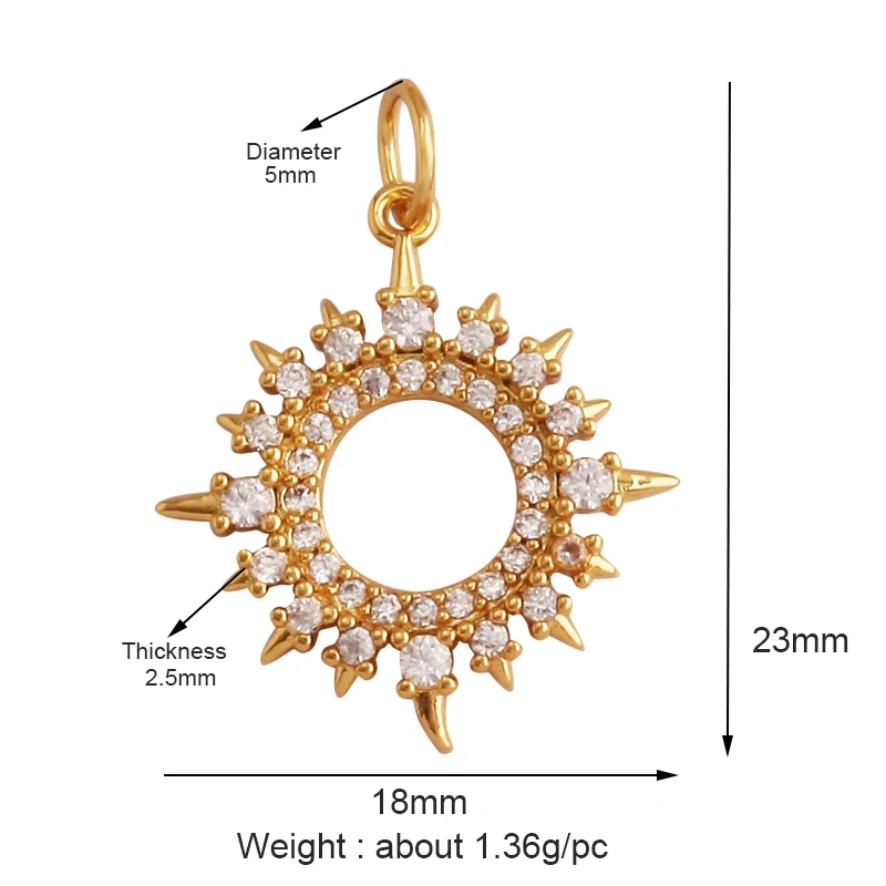 Shining Celestial Sun Moon Star Space Charm Pendant in Gold Color,Inlaid CZ Zirconia Jewelry Necklace Bracelet Making Supply L42