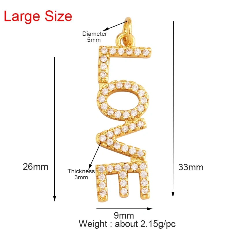 Fine Fashion Inlaid Zirconia LOVE HAPPY LUCKY Letter Charm Pendant,Trendy Jewelry Necklace Accessories Hand Making Supplies M22 K33