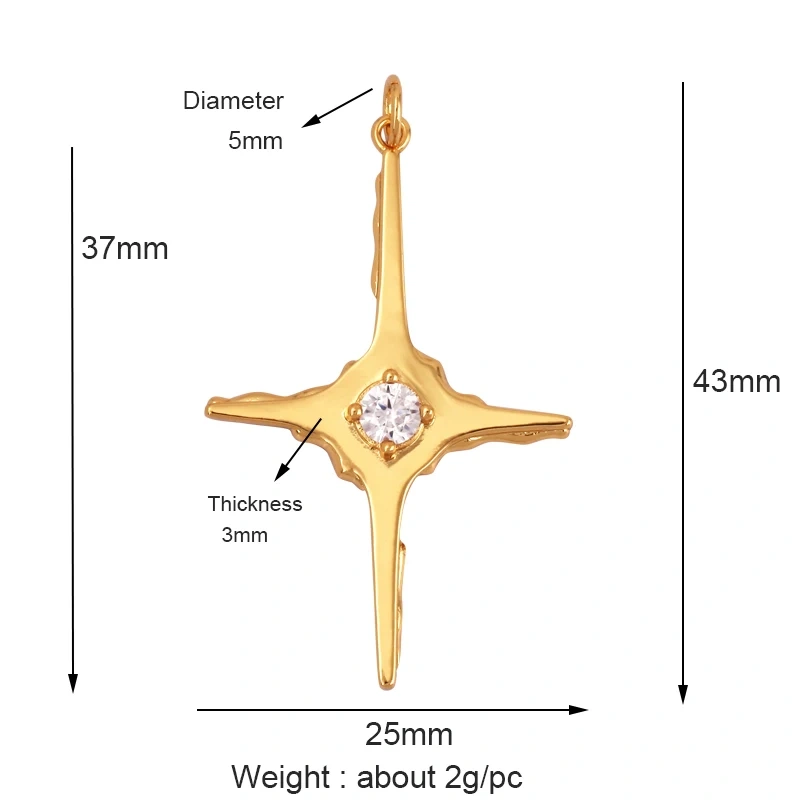 Trendy Popular Star Moon Sun Planet Earth Charm Pendant,18K Gold Plated Zircon Necklace Bracelet For Handmade Jewelry Supply L42