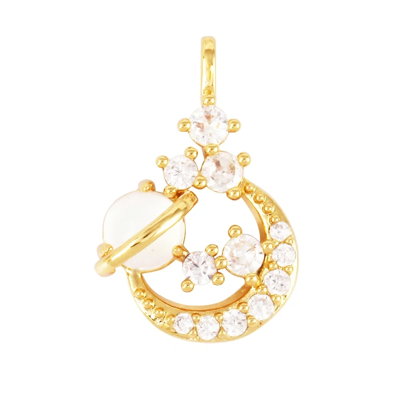 Celestial Star Moon Charm Pendant CZ Paved , 18K Real White Rose Gold Plated, Jewelry Necklace Bracelet Hand Making Supplies L22