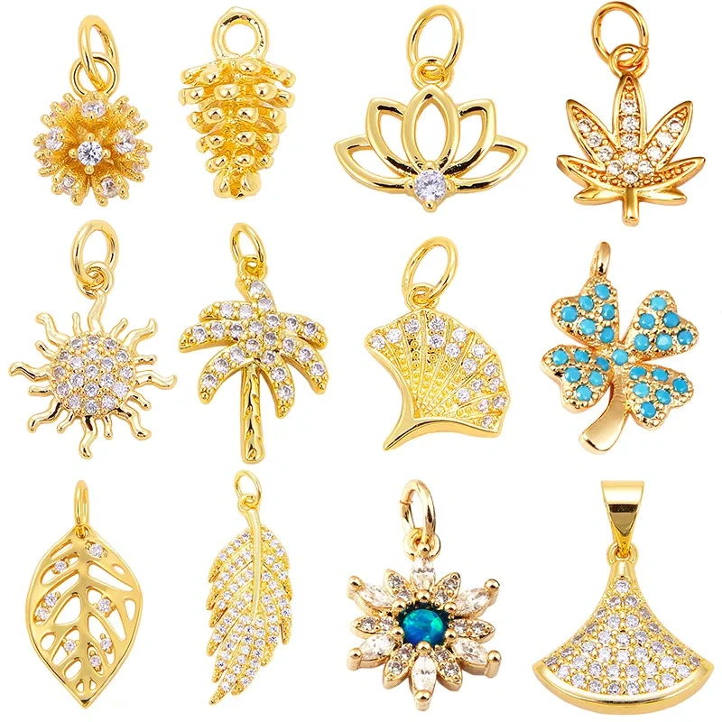 Pine Cone Lotus Coconut Tree Sun Flower Ginkgo Leaf  18K Gold Charm,Bracelet Earring Attachment  Jewelry Components Findings L44