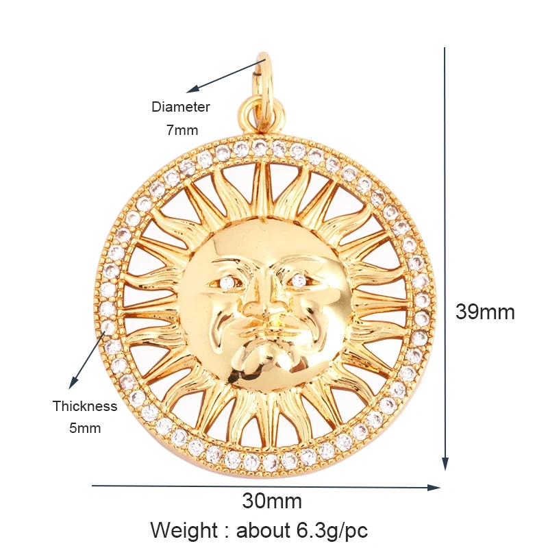 Trendy Popular Star Moon Sun Planet Earth Charm Pendant,18K Gold Plated Zircon Necklace Bracelet For Handmade Jewelry Supply L42