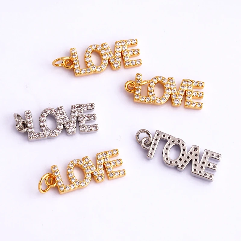 Fine Fashion Inlaid Zirconia LOVE HAPPY LUCKY Letter Charm Pendant,Trendy Jewelry Necklace Accessories Hand Making Supplies M22