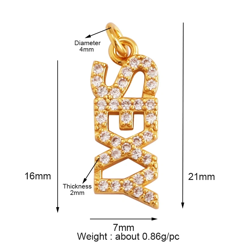 Fine Fashion Inlaid Zirconia LOVE HAPPY LUCKY Letter Charm Pendant,Trendy Jewelry Necklace Accessories Hand Making Supplies M22 K33