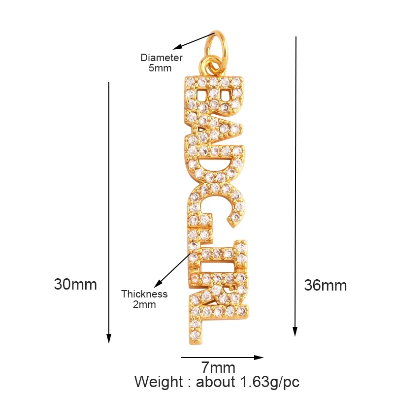 Fine Fashion Inlaid Zirconia LOVE HAPPY LUCKY Letter Charm Pendant,Trendy Jewelry Necklace Accessories Hand Making Supplies M22 K33