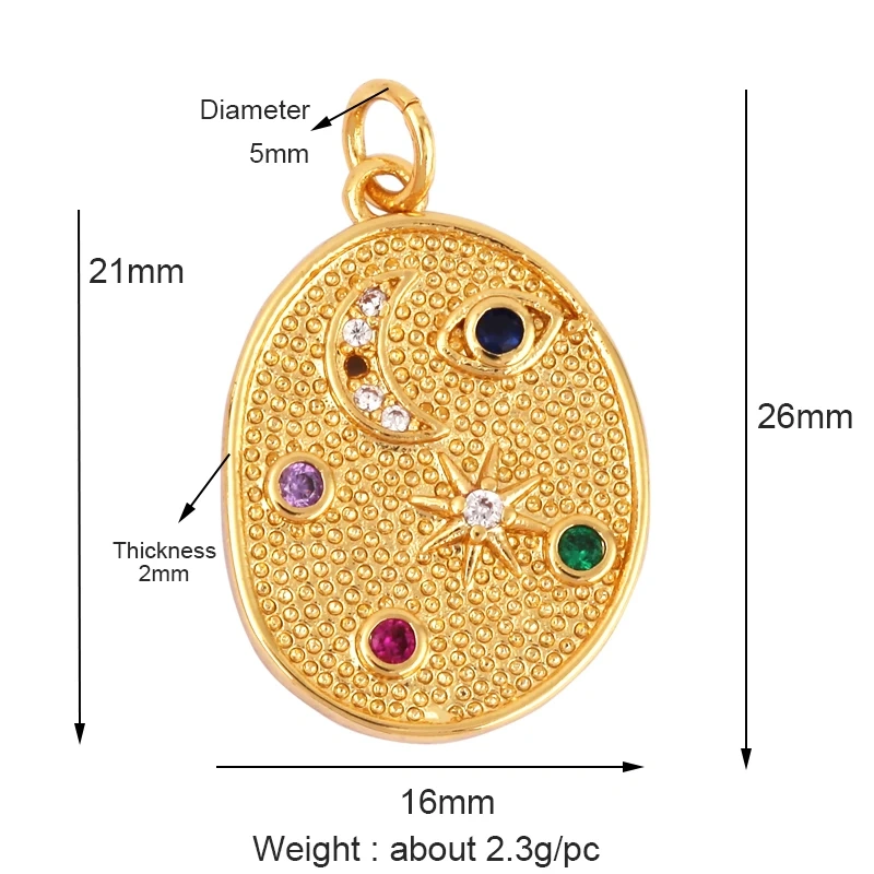 Trendy Popular Star Moon Sun Planet Earth Charm Pendant,18K Gold Plated Zircon Necklace Bracelet For Handmade Jewelry Supply L42