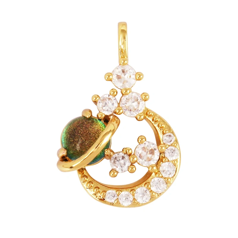 Celestial Star Moon Charm Pendant CZ Paved , 18K Real White Rose Gold Plated, Jewelry Necklace Bracelet Hand Making Supplies L22