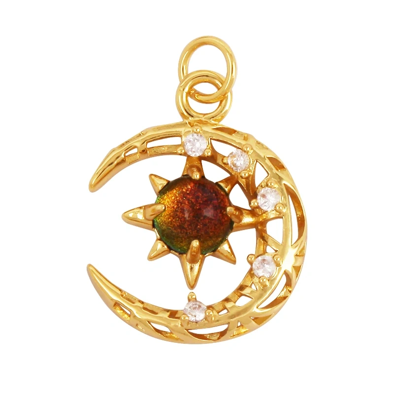 Celestial Star Moon Charm Pendant CZ Paved , 18K Real White Rose Gold Plated, Jewelry Necklace Bracelet Hand Making Supplies L22